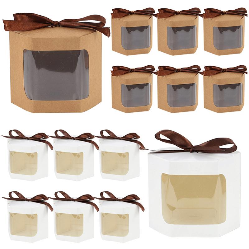 5/10Pcs Kraft Paper Candy Gift Box with Window Ropes Cake Chocolate Packaging Boxes Wedding Favors Birthday Party Decor Supplies