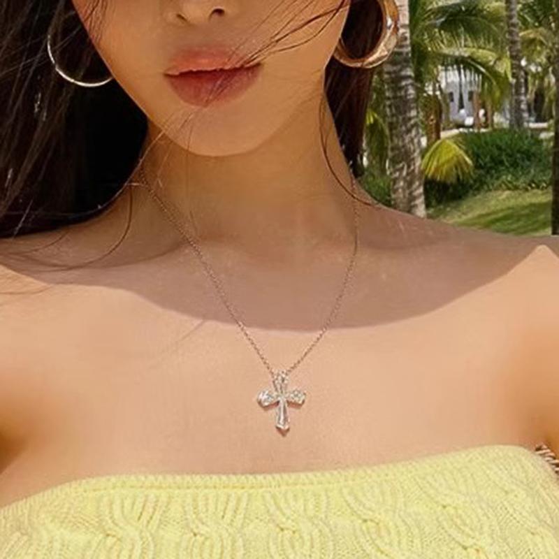Crystal Cross Necklace Women Luxury Trendy Female Wedding Party Neck Accessories Gift Statement Jewelry