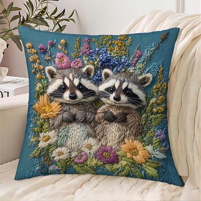 Jgevans Floral & Raccoon Cushion Covers Chair Living Room Pillowcase Cozy Zipper Sofa Pillow Covers Bedroom Indoor Home Decor