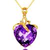 18K Gold Plated Amethyst & Diamond Heart Pendant Necklace with Creative Flower Leaf Design
