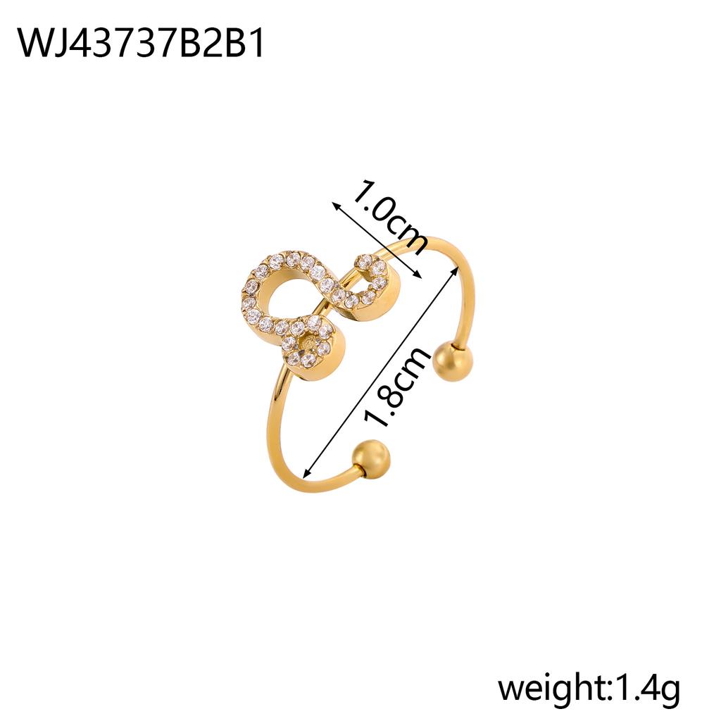 CARLIDANA Vintage Letter Heart Adjustable Gold Plated Stainless Steel 12 Zodiac Sign Zircon Letter Open Ring Jewelry Women