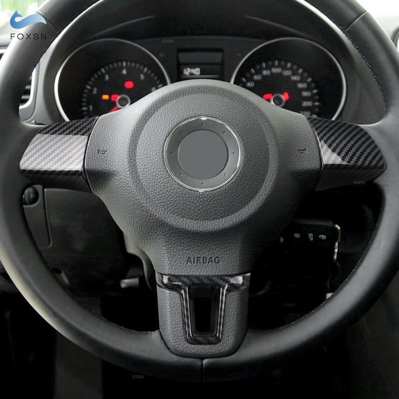 Accessoires de Voiture en ABS Cache-Volant Garniture Pour VW Golf 6 MK6 Passat B7 Jetta Bora CC Tiguan Caddy Touran Motif Fibre de Carbone