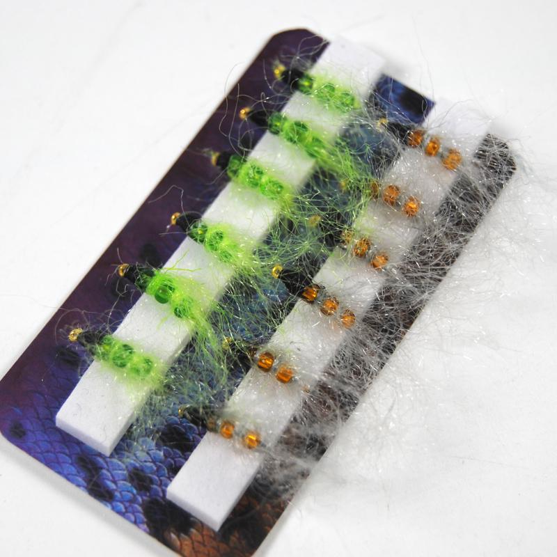 Szklany koralik Chruścik Larwa Pupa Nimfa Muchy Przynęty na pstrągi Rozmiar 14 Kolor zielony i pomarańczowy