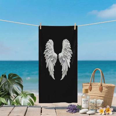 1PC Black Background 3D White Angel Wings Beach Towel Quick Dry Sand Proof Swimming Bath Towel Popular Internet Celebrity Item