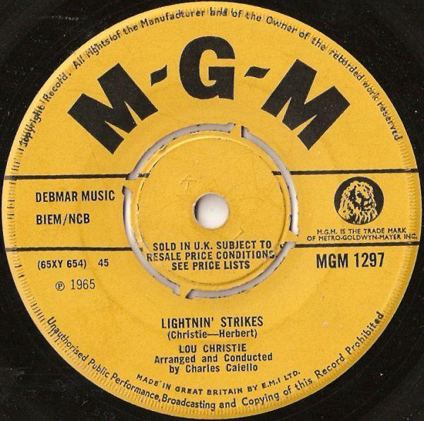 7inch Record LOU CHRISTIE - Lightnin' Strikes MGM1297 MGM Records 1966 UK Rock Used