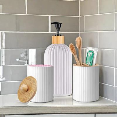 Badezimmer-Toilettenartikel-Set Behälter Handseifenspender Zahnbürstenhalter und Wattebauschdose Badezimmer-Dekoration Apothekergläser