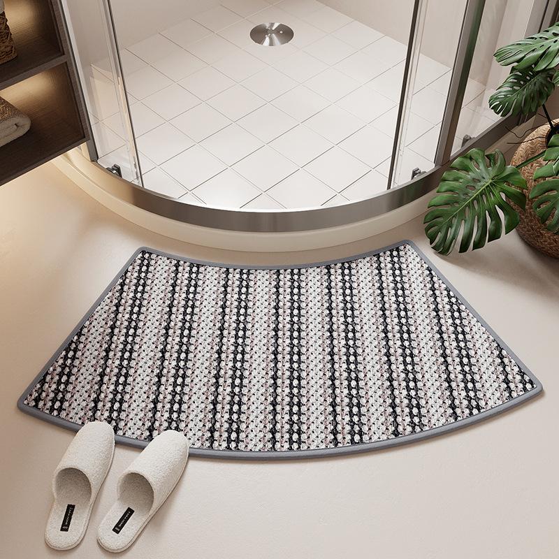 Arc-Shaped Chenille Bath Mat - Non-Slip Shower Door Mat, Ultra Absorbent & Soft, 3D Embossed Surface, Rubber Anti-Slip Bottom