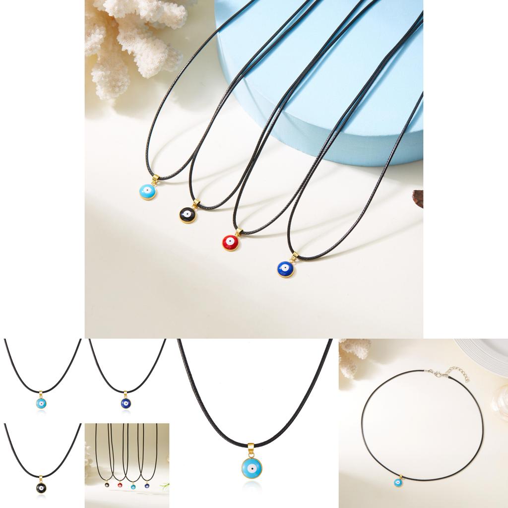 Stylish Eye Charm Necklace With Leather Strap For Office Wear