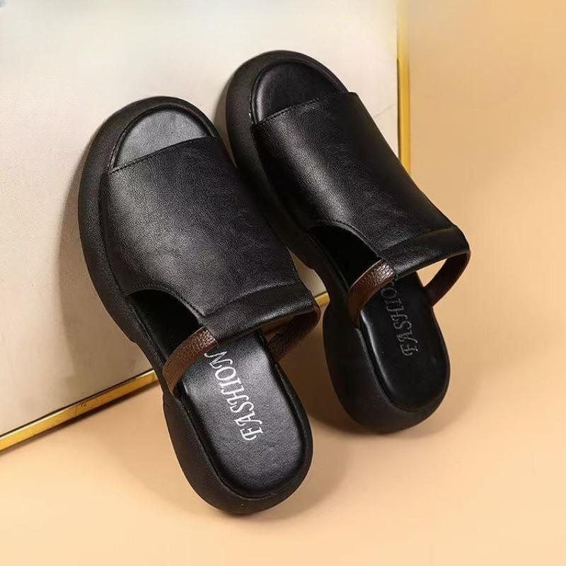 

Сандалии на толстой подошве с мягкой подошвой Женские туфли с толстым каблуком на одно плечо Шлепанцы 36 чёрный