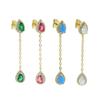 Long Turquoise Drop Earring With Round Cubic Zircon Gold Plated Turquoise Pear Shaped Drop Tassel Chain Earring