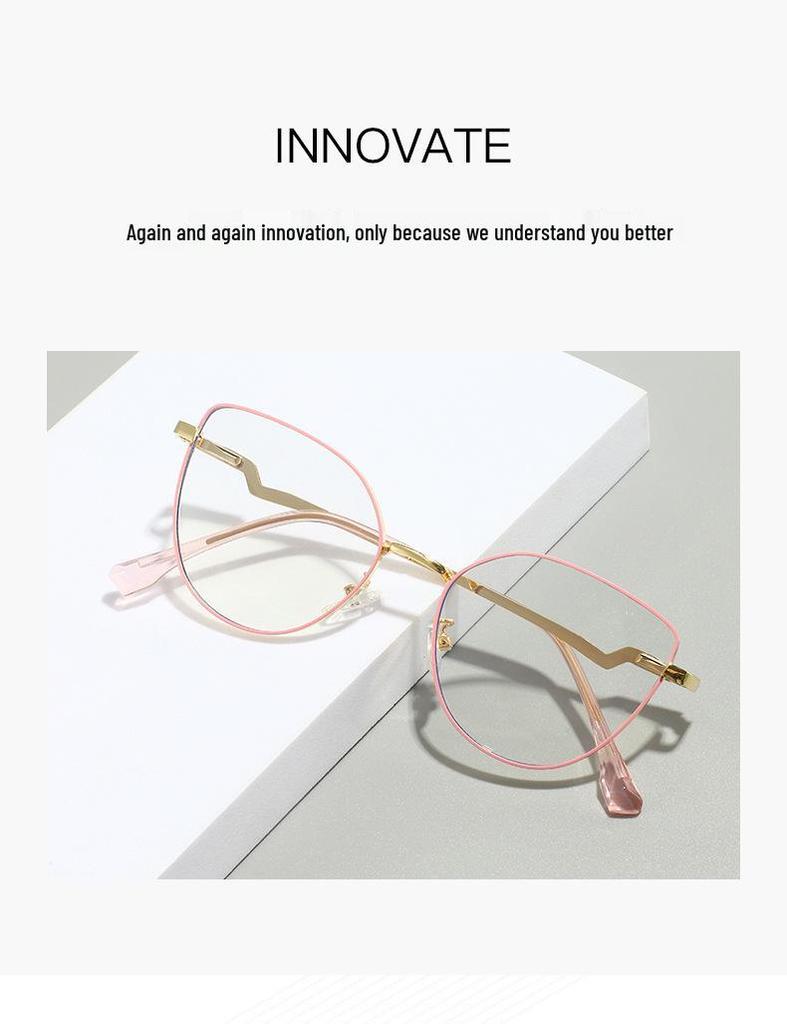 **Elegant Color-Changing Cat Eye Glasses for Women - Anti-Blue Light Metal Frame Flat Lenses**