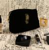 Large Capacity Youth Makeup Travel Clutch - Black Embroidered Handbag Pouch