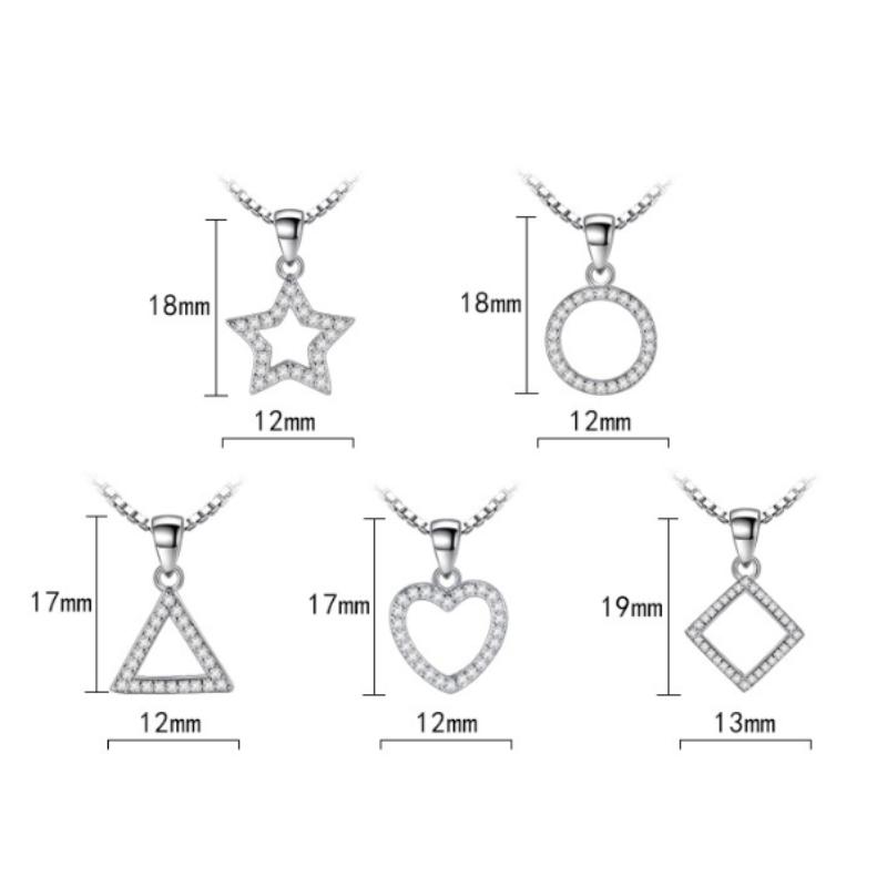 925 Sterling Silver Pentagram Heart Pendant Triangle Square Round Quadrangle Pendant Necklace