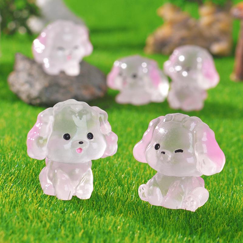Micro-landscape Creative Cute Cartoon Transparent Glow-in-light Pink Puppy Garden Landscape Decoration Resin Small Figurine