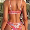 European & American Floral Strapless Camisole High-Waisted Bikini Swimsuit for Women
