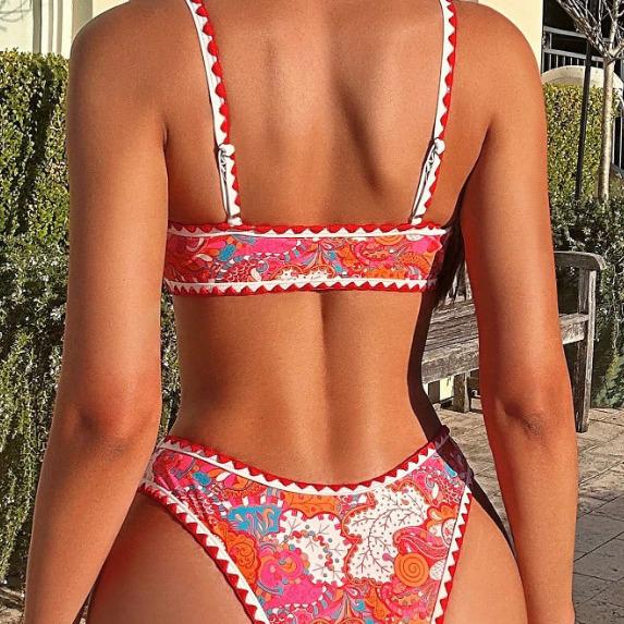 Europäischer & Amerikanischer Floraler Trägerloser Camisole High-Waist Bikini Badeanzug für Damen