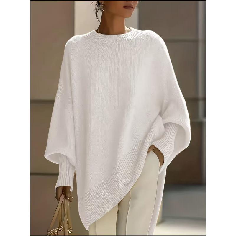 Women S Loose Solid Color Crew Neck Pullover Long Sleeve Knit Sweater