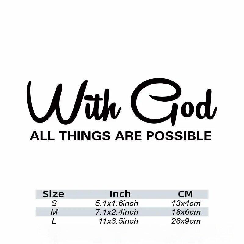 "WITH GOD ALL THINGS ARE POSSIBLE" Car Sticker, Car Styling Decal Classic Christian Automotive Racing Trucks Laptop Decoration