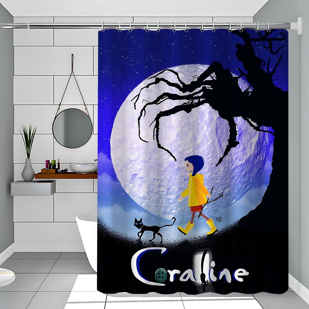 Cartoon Coraline Bathroom Curtain Classic Anime Fabric Shower Curtain With 12 Hooks Waterproof Bathroom Decor