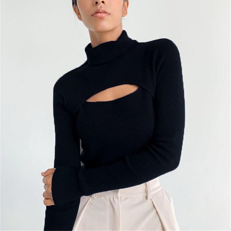 Women's Autumn & Winter Knit Chest-Revealing Long Sleeve Top - European and American Style