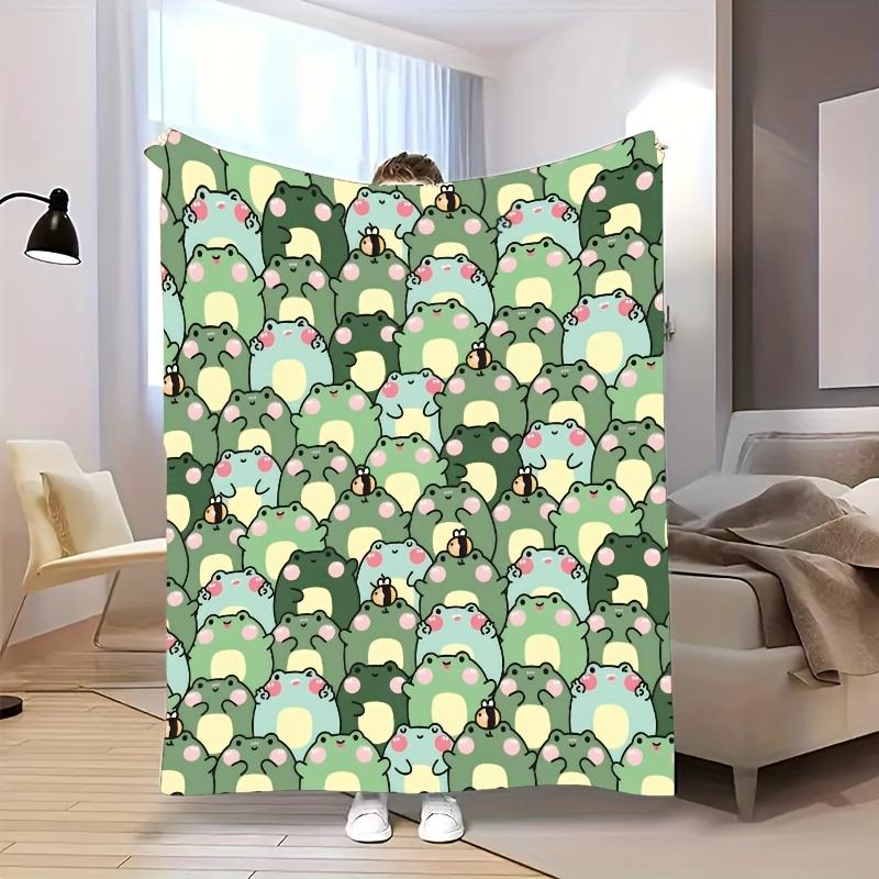 Pond Prince Flannel Throw Blanket Soft Green Frog Design All Season Cozy Comfort for Nature Themed Gift