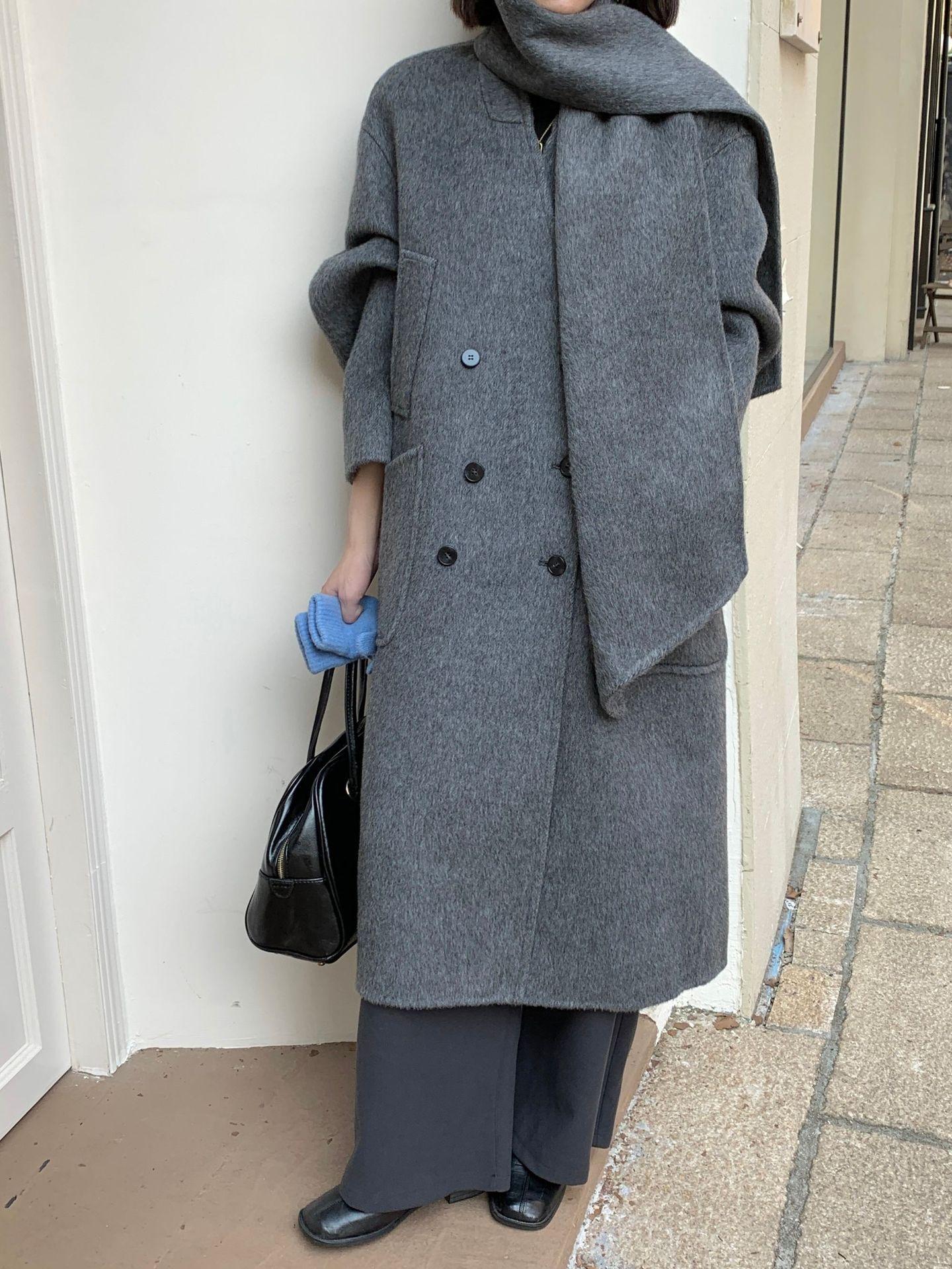 

Повседневное универсальное шерстяное пальто однотонной расцветки, женское высококачественное пальто из удлиненной шерсти с воротником-шарфом M