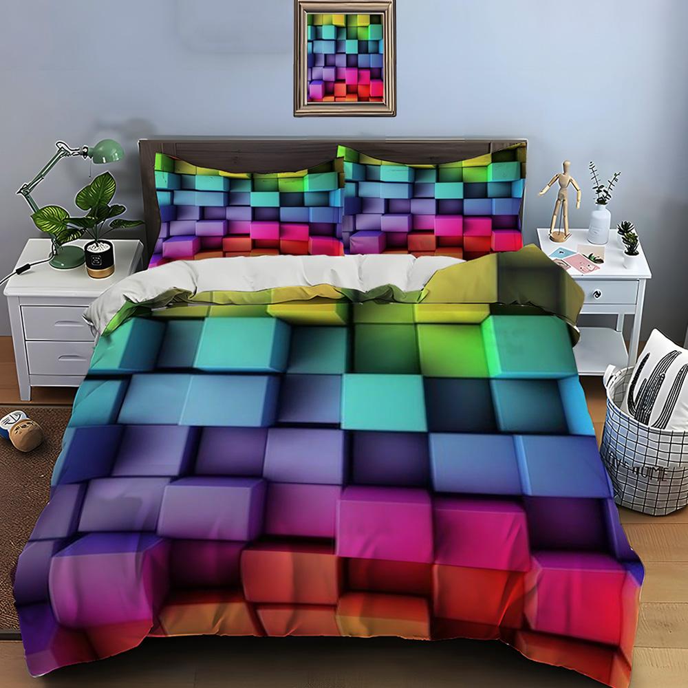 3D Honeycomb Square Gradient Color Print Bedding Set Duvet Cover 1 Duvet Cover 2 Pillowcases Adult And Kids Bedding Set Luxury