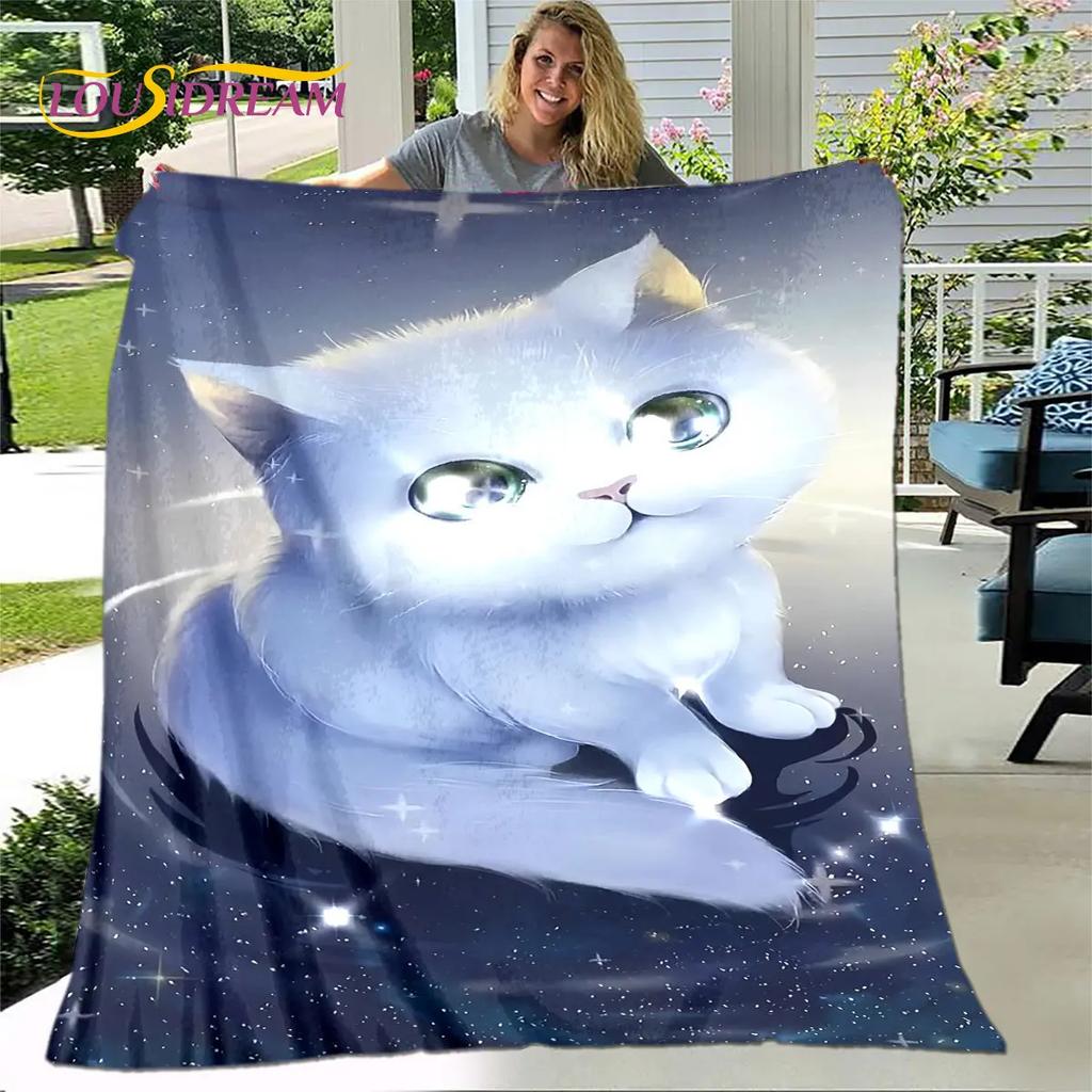 3D Cartoon Cute Gothic Cat Blanket,Flannel Blanket Throw Blanket,Warm Children's Blanket for Home Living Room Bedroom Beds Sofa
