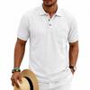 Men's Waffle Knit Polo Shirt Short Sleeve Casual Button Down Polos Men Solid Business Style Tees Tops
