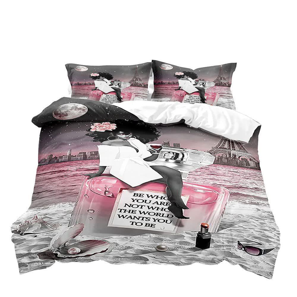 African Girl Duvet Cover Eiffel Tower Three-Piece Soft Bedding Set With Pillowcase