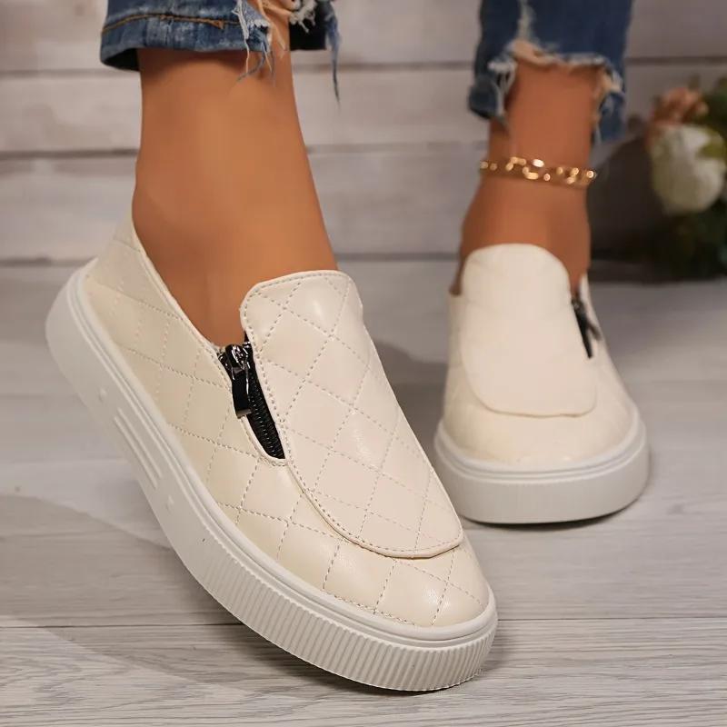 Fashion Fashion Ladies Shoes 2024 Hot Sale Slip-on Women's Vulcanize Shoes Zip High Quality Plus Size Round Toe Comfortable Casual Shoes
