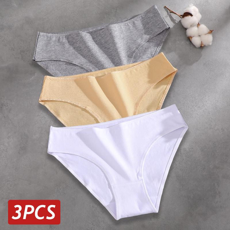 FINETOO 3Pcs/Set Seamless Cotton Fabric Briefs Underwear For Women Sexy Low Waist Breathbale Panties Female Elastic Solid Color Lingerie