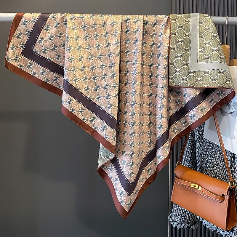 90×90Cm Retro Double-Sided Printed Scarf Neck Scarf High-End Fashion Age-Reducing Silk Scarf Fashionable Scarf With Shawl