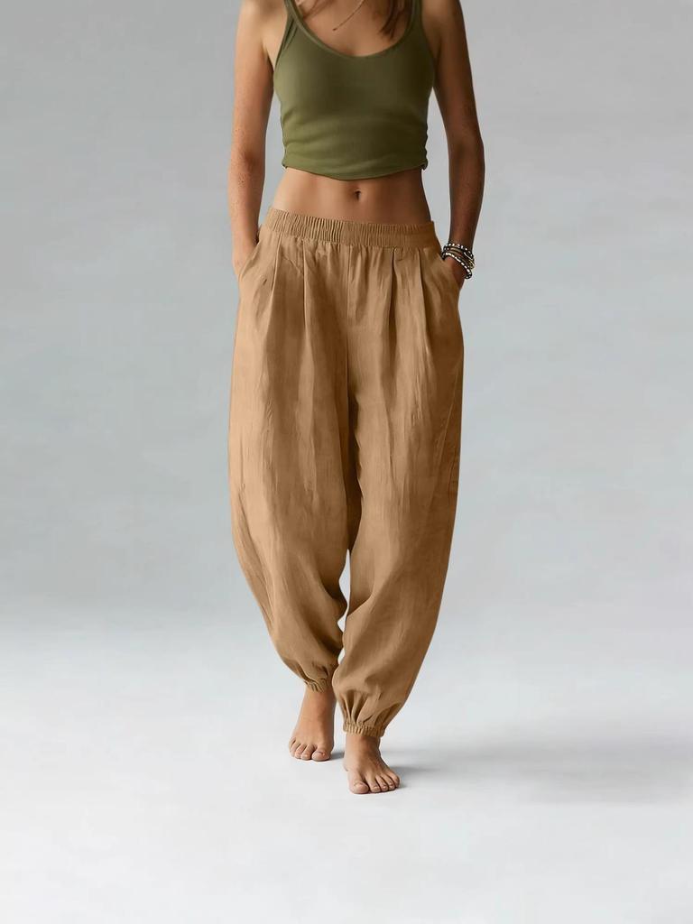 2025 European & American Style Women's High Waist Cotton Linen Wide Leg Yoga Pants