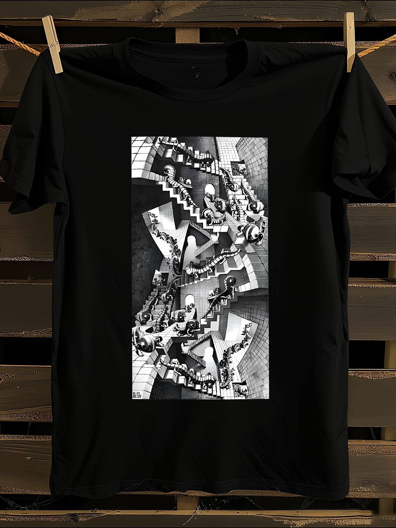 MC Escher Optical Illusion Art Print T-shirt S