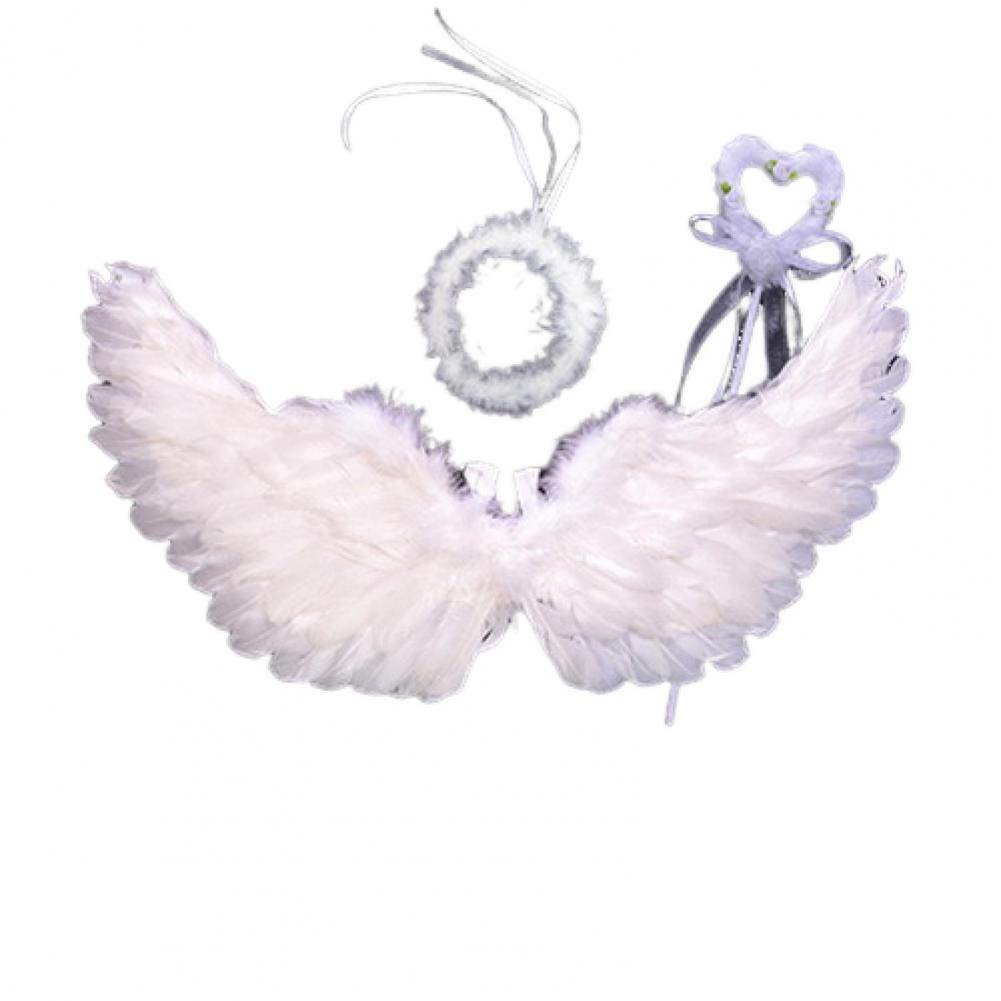 1 Set Cosplay Wings Set Feathered Angel Black Witch Wings Set With Headband Wand Halloween Role-playing Kids Angel Wings Outfit