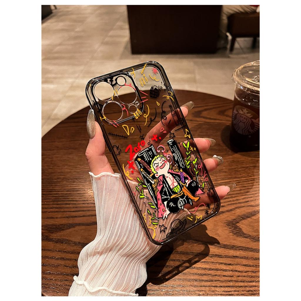 One Piece Luffy Zoro Graffiti Clear TPU Phone Case For IPhone 15 Pro Max & Samsung Galaxy S24 Ultra, Shockproof Cover