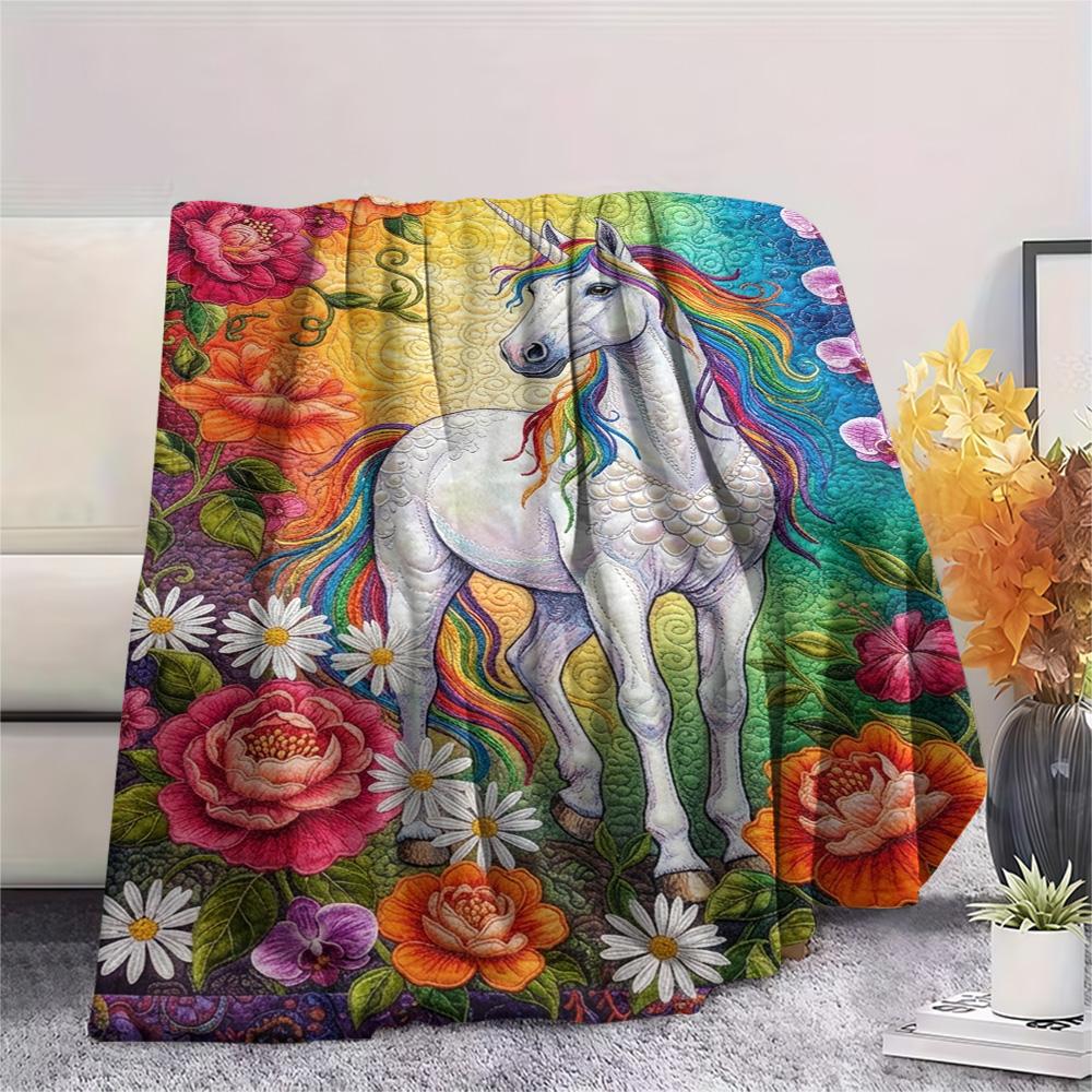 1PC Rainbow Unicorn Art Print FlAannel Blanket, High quality Comfortable for All Seasons, Home Decor, Warmth and Comfort