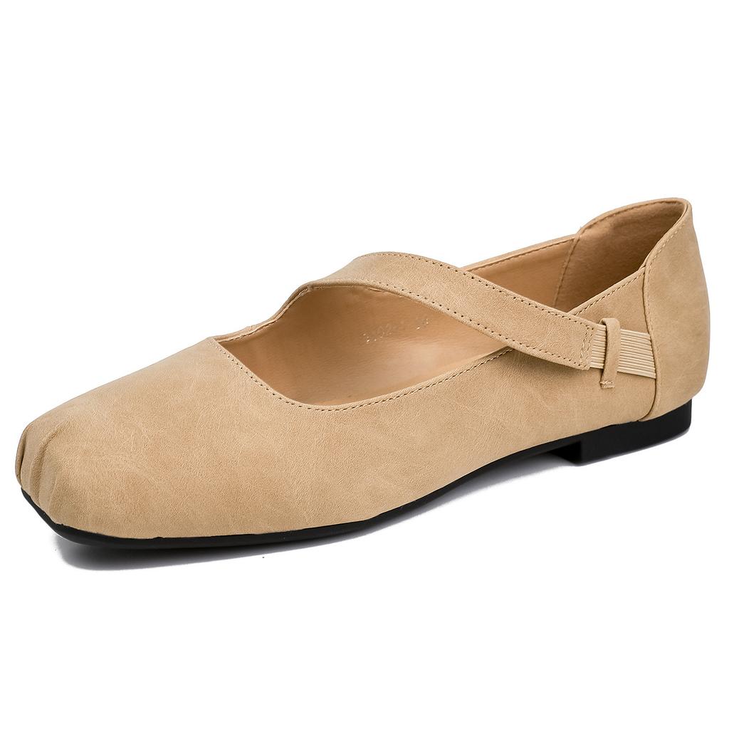 French Small Fragrant Style Square Head Pig Nose Shallow Mouth Flat Bottom Diagonal Word with Ballet Single Shoes Women's Autumn Mary Jane Shoes