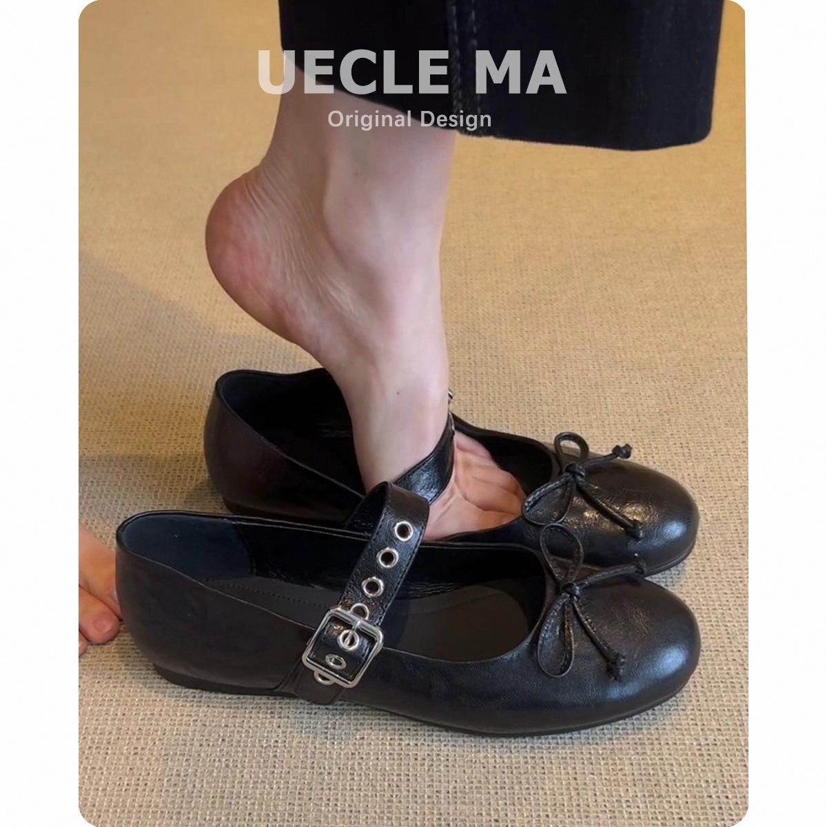 

Овчина~ Натуральная кожа Французские туфли-одинарки женские универсальные туфли на плоской подошве с открытым верхом балетки бантик ретро туфли Мэри Джейн 35