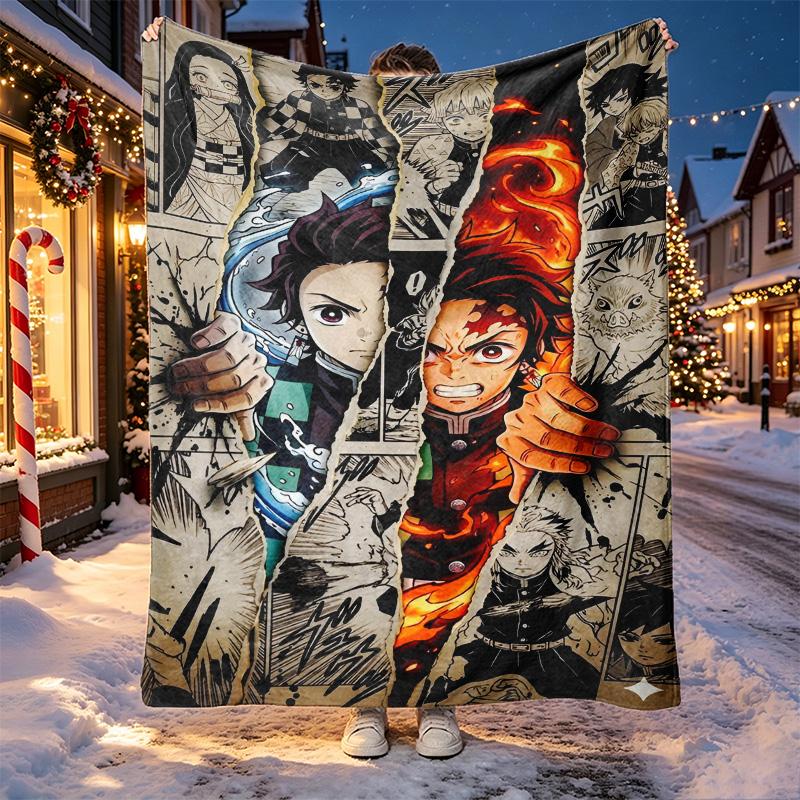 Demon Slayer Pattern Blanket for Home Decoration, Bed, Sofa, Car Travel, Camping, Suitable for All Seasons, Birthday Christmas Gift