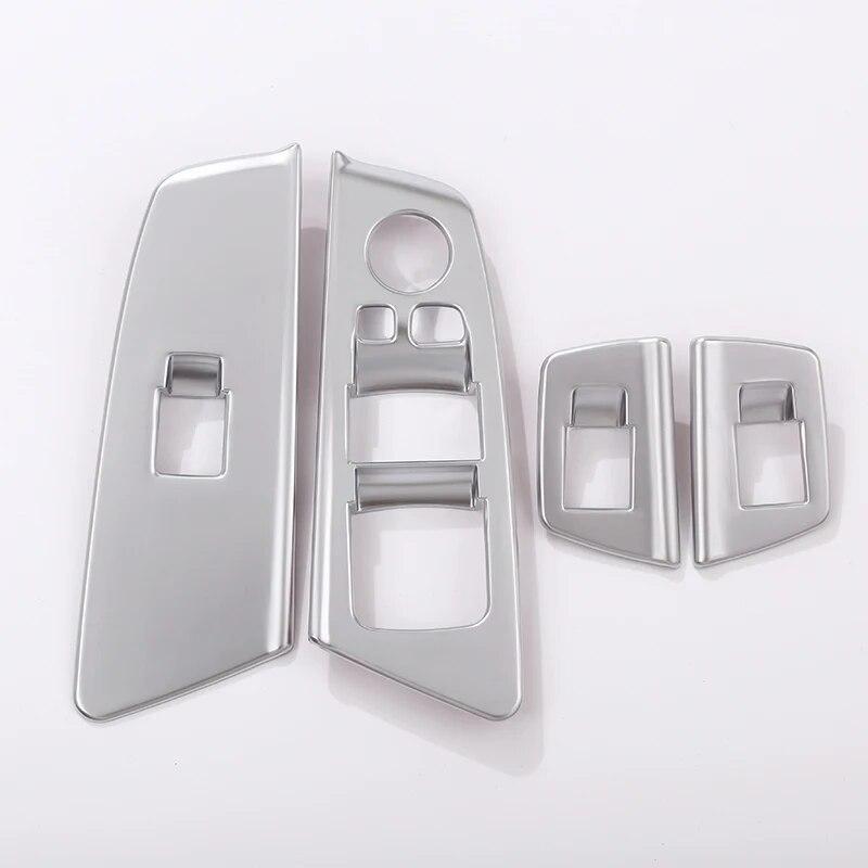PASSEND FÜR BMW 5er G30 G38 2018-22 ABS Carbon LHD Auto-Fensterschalter Hebeknopf Rahmenabdeckung Verkleidung Chrom-Galvanisierung 4 STÜCK