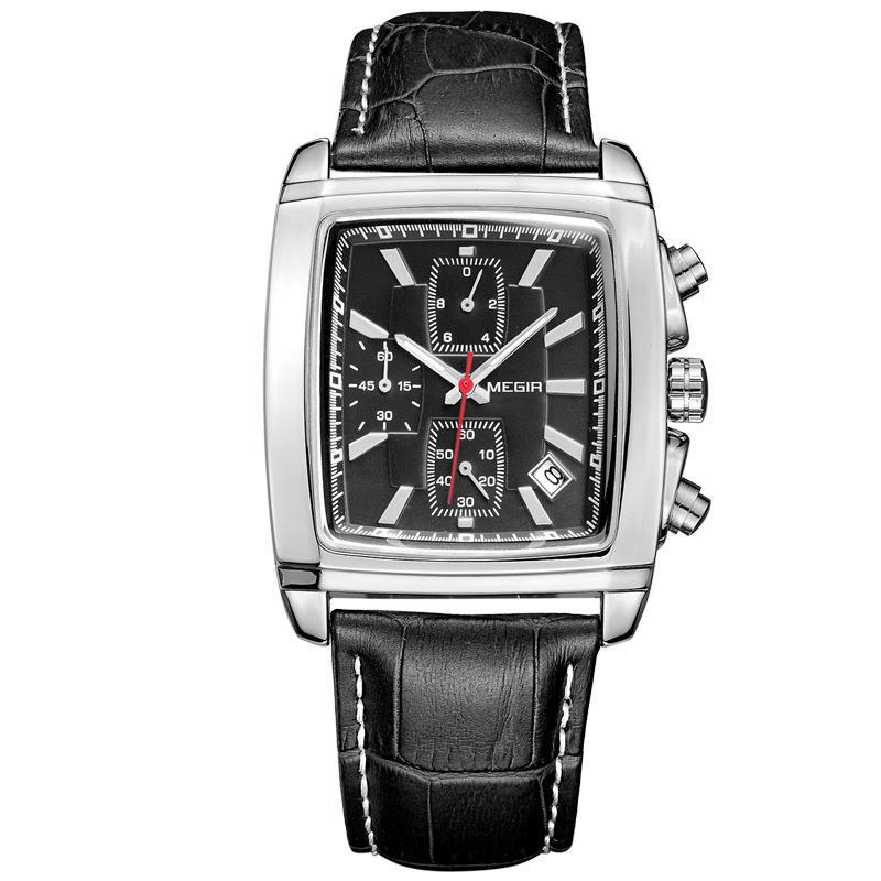 

Квадратные светящиеся многофункциональные спортивные деловые мужские натуральная кожа водонепроницаемые кварцевые часы