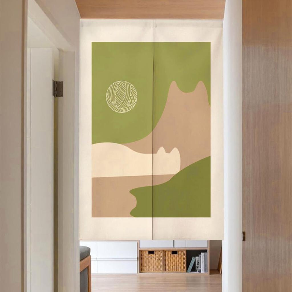 Thick Noren Curtain with Tension Cat 150cm Privacy Room Abstract Modern Easy Doorway Heat Blocking Rod, Pattern, Long, Screen, Divider, Design,