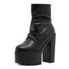 Autumn Platform Ruched Boots High Heels Back Zipper Black Short Boots For Women Increased Waterproof Nightclub Shoes