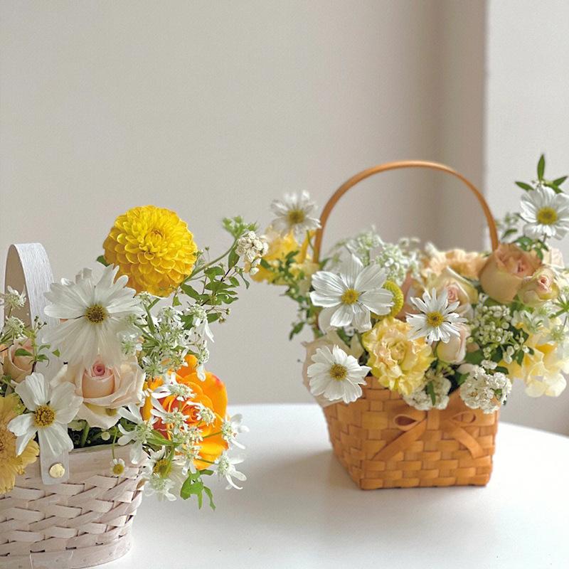 Willow Rattan Bride Flower Basket Picnic Container Hand-Woven Flower Arrangement Basket With Handle Picnic Weaving Basket