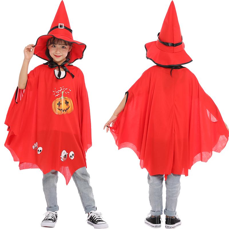 Children's Witch Costume Set: Halloween Cape, Cloak, Hat, and Pumpkin Design