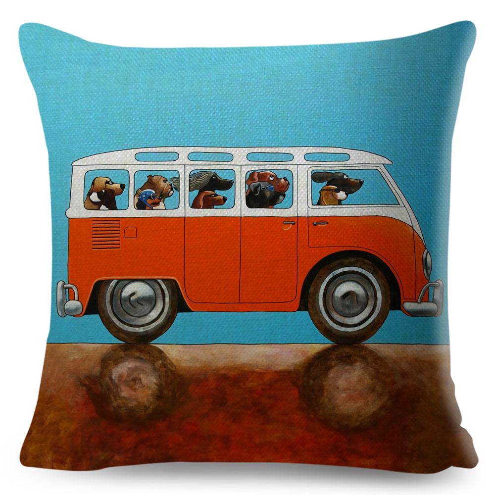 Colorful Cartoon Driving Dog Cushion Cover Decor Lovely Pet Animal Pillowcase Polyester Pillow Case for Sofa Home Car xcm