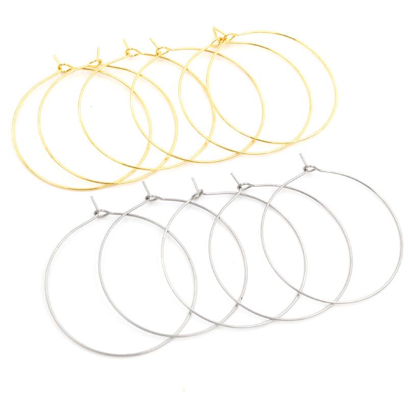 50pcs 12 15 20 25 30 35 40mm 316 Stainless Steel Gold Plated Hoops Earrings Big Circle Ear Wire Hoops Earrings Wires Findings