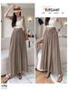 Women's Summer 2024 High-Waist Drape Pants Skirt - Ice Silk & Cotton-Linen Blend with Elastic Waist and Straps
